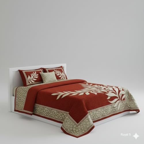 Image of Fresh from Loom Printed Bedsheet Leaf Print Print Bedsheet Set, Crafted in Chenille 500 TC Fabric with 2 Pillow Covers, Comfortable Breathable Bed Cover, Bedroom D 90x100 Inches | Rust | Chenille