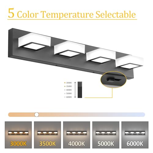 Image of Ralbay 5 Color Temperature Black Vanity Lights for Bathroom Dimmable Acrylic Modern LED Black Bathroom Lighting Fixtures Over Mirror