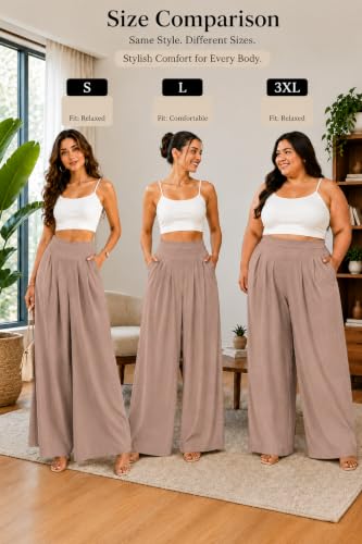 Image of Jawdrobe Women's Pure Cotton Flare Palazzo Pant | Wide Leg Trouser | Casual Office Wear | Relaxed Fit- Semi-Elastic High Waist