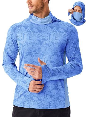 Image of PINSPARK Men's Sun Protection Hoodie with Mask UPF 50+ UV Long Sleeve Shirt Men Rash Guard Performance Fishing Hiking Shirt