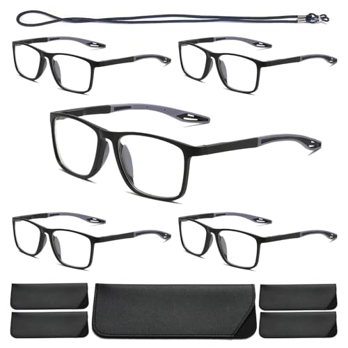 Image of TR90 Blue Light Blocking Reading Glasses with Pouches & Lanyard,Cheaters | Flexible Sports Style, Adjustable Hinge, Digital Screen Reading, Computer and Office Work, Daily Casual Wear