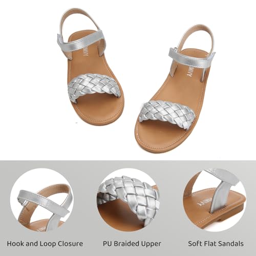 Image of Charmivy Girls Sandals Braided Upper Flat Dress Sandals Round Open Toe Summer Shoes Little Kid /Big Kid