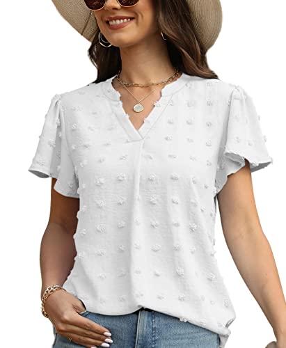Wiholl White Blouse For Women Ruffle Sleeve Sexy Casual Shirts Spring Xl #TOP1