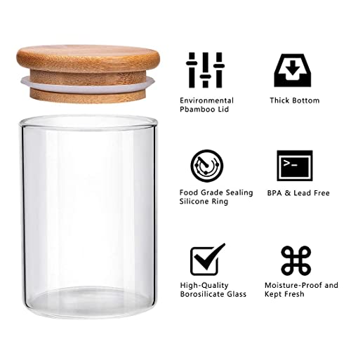 Image of ComSaf Glass Food Storage Canister with Airtight Bamboo Lid (220ml), Clear Glass Jar Container with Seal Wooden Lid for Kitchen Pantry Serving Tea Coffee Sugar Flour Spices (Set Of 12, 220ml)