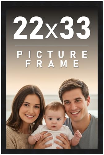 22x33 Frame Black Picture Frame - Complete Modern Photo Frame Includes UV Acrylic Shatter Guard Front, Acid Free Foam Backing Board, Hanging Hardware Wood Wall Frames for Family Photos - no Mat