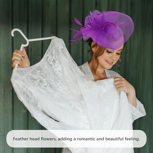 FRCOLOR Fascinator Headband Women Fascinator Hat Flower Mesh Ribbons Hair Clip Headpiece Cocktail Tea Party Headwear (Purple) - Image 4