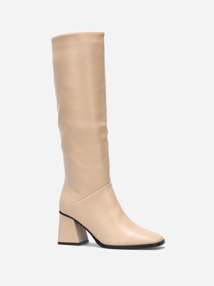 La Modeuse - Stivali in similpelle con tacco a trapezio con cerniera