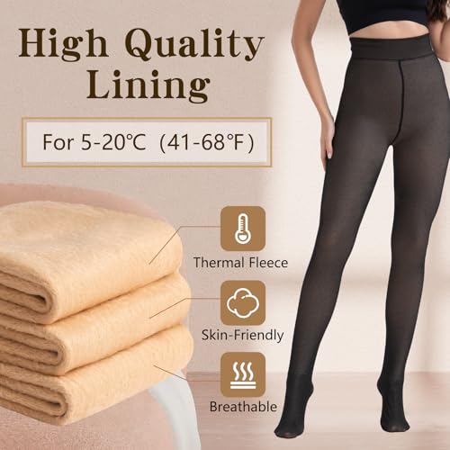 Image of HONGTEYA Fleece Lined Tights Women Winter Thermal Leggings Pantyhose Fake Translucent Thick Warm Sheer Tights