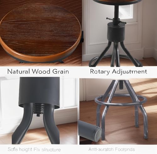 Set de 2 Butacas Industrial con asiento de madera maciza y estructura de hierro negro miniatura 3
