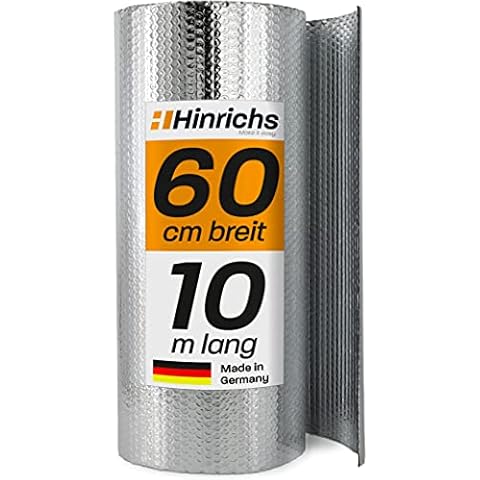 Hinrichs Isolierfolie Dämmfolie 10m x 60cm - Thermofolie für Fenster, Auto, Camping oder Pool - Perfekt als Wärmedämmung, Kälteschutz und Verdunklung - Beidseitig beschichtet Cover