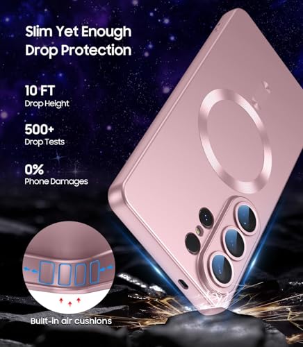 Image of DIZORO Samsung S26 Ultra Case, Compatible with Mag Safe Back Cover, Matte Luxury Metallic Luster Flexible TPU Wireless Charging Shockproof Case with Camera Protector Lens (Pink)