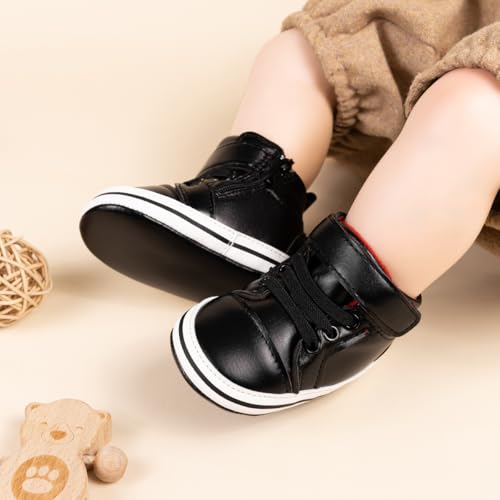 Meckior Toddler Baby Boys Girls High Tops Ankle Sneakers Soft Anti-Slip Sole PU Leather Moccasins Infant Newborn Prewalker First Walking Crib Shoes3