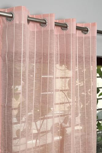 Image of Exporthub Sheer Linen Cotton Curtains for Window 6 Feet Set of 2, Pink - Light Filtering Breathable Fabric Drapes for Living Room & Bedroom (EHSPR051 64)