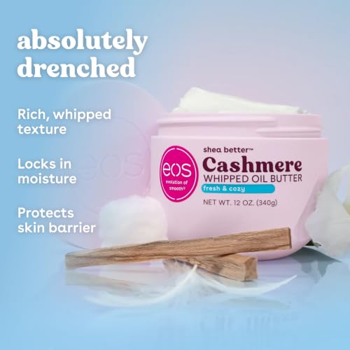 Image of eos Cashmere Whipped Oil Body Butter, Fresh & Cozy, 72 Hour Weightless Moisture For Dry Skin, Rich Formula and Deep Hydration, Body Care, 12 oz