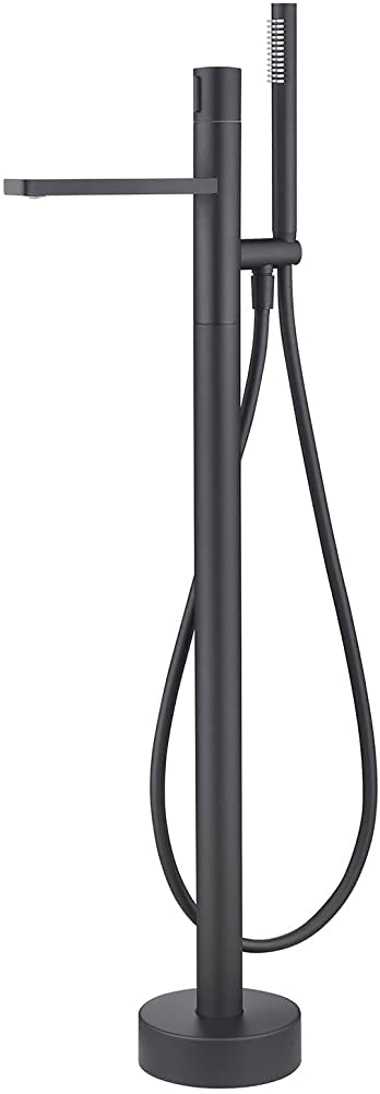 Grifo para bañera Independiente, Grifo para Ducha de latón Contemporáneo Negro/Cromo Grifos mezcladores para Ducha de baño montados en el Piso con Juego de Ducha de Mano,Black
