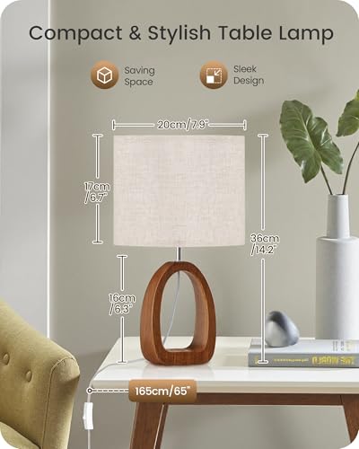 Lámpara de Mesa Pequeña 14.2" Beige con Base de Madera miniatura 3