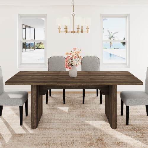 Image of GarveeHome Rectangular 63 inch-82.7 inch Extendable Dining Table with Round Corner | Spacious, Sturdy, Stable, Farmhouse, Scratch-Resistant, Durable, Easy to Assemble, Matches Any Chair Style, Sturdy Base