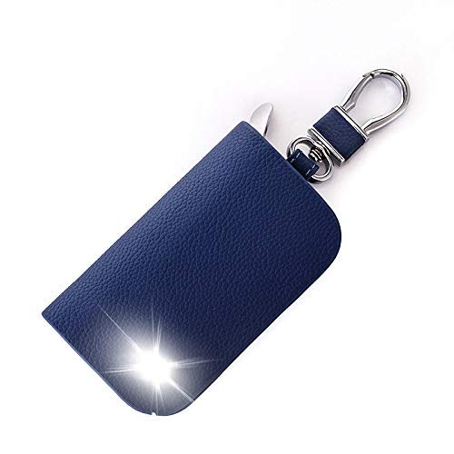 Ubersweet® Genuine Leather Car Key Case Key Wallets Remote Protector Cover for Mini John Cooper Cooper S ALL4 Key Keychains Color Name Blue Size with VIP Logo