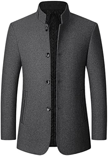 Men&#39;s Wool Coat Spring Autumn Winter 25% Wool Men Thick Coats Stand Collar Male Fashion Wool Blend Jackets Outerwear(Gray,Asia XXL code)