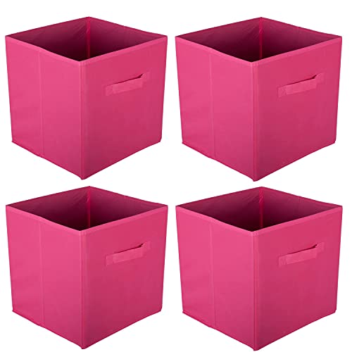 BRAVO HOME Set 4 Boîte de rangement pliable 31 x 31 x 31 cm Cubes en tissu pliants avec poignées multicolores Boîtes de rangement pour vêtements, jouets, armoires, armoires, étagères (Rose, Set 4)