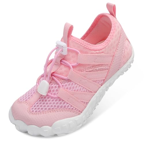 LeIsfIt Kids Water Shoes Boys Girls Wide Barefoot Swim Shoes Quick Dry Aqua Socks with Non-Slip Sole for Beach Pool Surf Hiking Pink 13 Little Kid