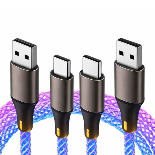 AYHYHLJZJ 2 Câbles USB A vers USB C Lumineux RGB 1M, Charge Rapide 66W, Câble LED USB pour Chargement et Transfert de Données, Compatible pour Galaxy...