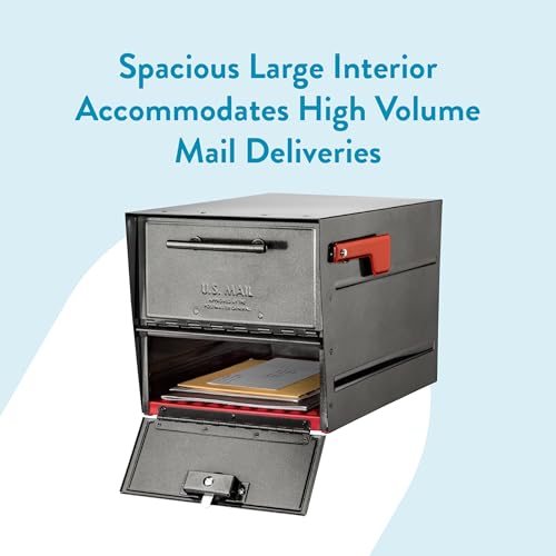 Image of Architectural Mailboxes Oasis Eclipse Locking Post Mount Mailbox, Pewter | Galvanized steel build for outside with with a pry-resistant lock, and weather-resistant build. USPS approved.