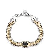 Produktbeschreibung: Coole Lederjacken-Looks lassen sich von diesem Armband in bikolor perfekt begleiten. Es greift mit seinen zwei kräftigen Venezianerketten, der mittig eingereihten Panzerkette und dem schwarzen Glaskristall in der IP goldenen Fassung nämlich genau dieses rockige Thema auf.