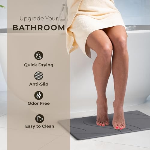 Image of TOSORO - Stone Bath Mat Diatomaceous Earth Shower Mat Non-Slip Super Absorbent Diatomite Stone Bath Mats for Bathroom Floor Quick Drying Natural Easy to Clean (23.5 x 15) - Graphite