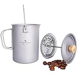 Boundless Voyage チタンコーヒーカップ コーヒー & ティー フレンチプレス 錆びない 超軽量 ティーポット コーヒーポット 多機能 調理器具 吊りカップ フィルター自由に取り外し可 木製ノブTi3044D (900ML)