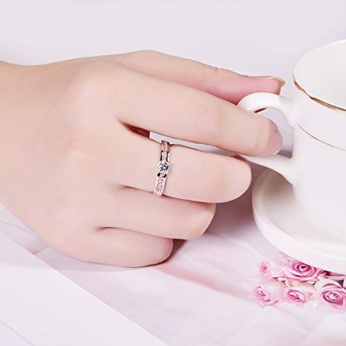 Empsoul 925 Sterling Silver Eternity Ring Round Cut White Topaz Rose Gold Cubic Zirconia Halo Engagement Ring For Women Girls Size 7 #TOP1