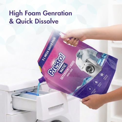Image of Amazon Brand - Presto! Matic Front Load Liquid Detergent Refill Pack 5L | Floral Scent | Quick Action Stain Removal for Front Load Washing Machines