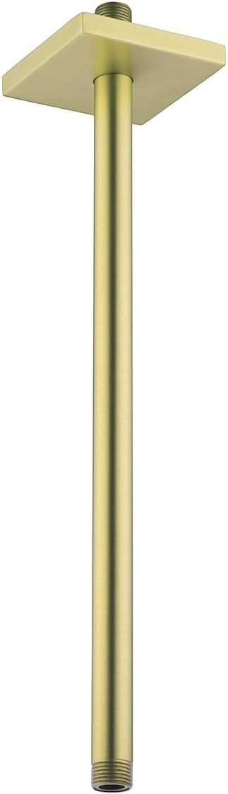 Brushed Gold Shower Arm with Flange,16 Inch Ceiling Mounted Fixed Shower Pipe,Bathroom Straight Rain Shower Replacement Arm,Universal Connection 1/2,SE-91038-16BG-SQ