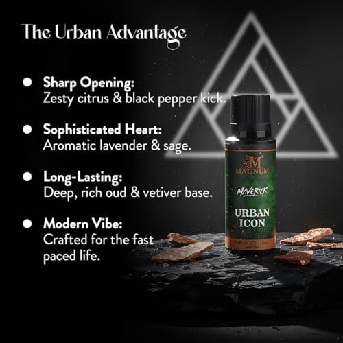 Image of Magnum Maverick Urban Icon Men's Body Spray - Fresh Neroli & Sharp Black Pepper with Dark Smoky Leather | Edgy Masculine Fragrance for Style-Conscious Men | Long-Lasting | 150ml