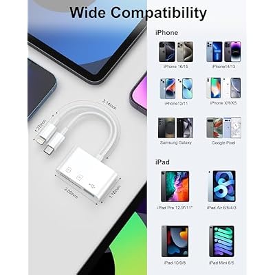 SD Card Reader for iPhone, iPad, Samsung, Memory SD Card Reader USB C&Lightning Dual Port Micro SD Card Reader with USB Camera Adapter Plug and Play Trail Game Camera Card Viewer Supports SD/TF Card
