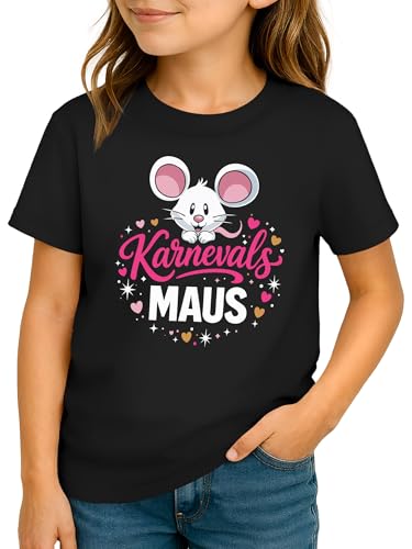 MoonWorks Kinder T-Shirt Mädchen Faschingsmaus Karnevlasmaus Kostümidee Last Minute Verkleidung Spruch lustig Geschenke für Mädchen Schwarz 129-140 (9-10 Jahre)