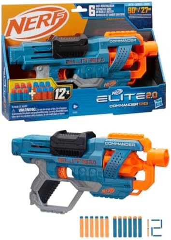 Nerf Elite 2.0 Commander Rd-6 Blaster, 12 Darts, 6-Dart Rotating Drum, Best Toys Gift for Kids, Teens & Adults, Christmas, Xmas, Multicolor, Medium