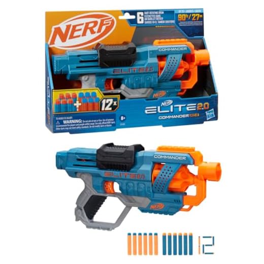 NERF Elite 2.0 Commander Rd-6 Blaster, 12 Darts, 6-Dart Rotating Drum, Tactical Rails,Plastic,Multicolor