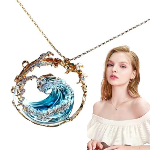 Wave Necklace for Women, Adjustable Ocean Jewelry, Ocean's Oath Necklace Elegant Blue Wave Beach Necklace Inspirational Pendant Necklace for Women Gifts3
