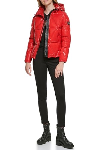 Karl Lagerfeld Paris Women's Glossy Rain Wear Short Puffer