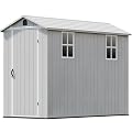 Patiowell 4x8 FT Resin Outdoor Storage Shed with Floor & 2 Windows, Large Plastic Garden Shed with Lockable Door for Backyard, Patio, and Lawn, Gray (Fit-it Shed)
