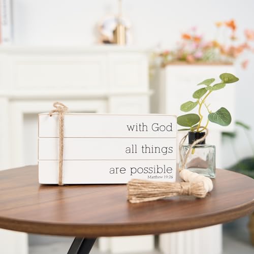 HEYTUYA Decorative Books for Home Decor, Faux Books for Table Decorations,Rustic Farmhouse Decor Books with Wood Beads String for Shelf Coffee Table Mantle Decoration (with God)