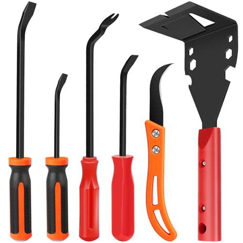 Trim Removal Tool 6PCS Pry Bar Set with Trim Puller Pry Bar Auto Clip Removal Tool Linoleum Cutter Trim Puller Tool for Baseboard Molding Siding Pry Tool for Car Wood Floor Home Work Furniture