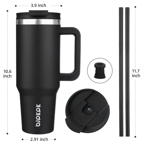Image of BJPKPK 40 oz Tumbler With Handle Insulated Tumblers With Lid And Straw Stainless Steel Thermal Cup,Black