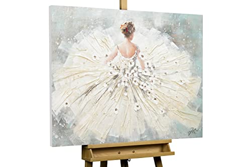 KunstLoft® Peinture Acrylique sur Toile 'Danseuse des Nuages' 100x75cm | Tableau Acrylique Peint à la Main | Toile sur Cadre Bois | Femme Danseuse Blanc Gris Cover