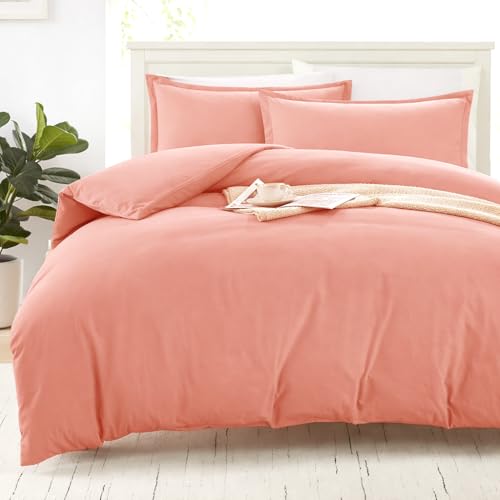 Image of LANE LINEN Double Size Organic Cotton Duvet Cover Set - Reversible 3-Piece Bedding, Includes 1 Duvet Cover 200 x 200 cm and 2 Pillow Shams, Natural & Eco-Friendly, Comforter Not Included - Rose Dawn
