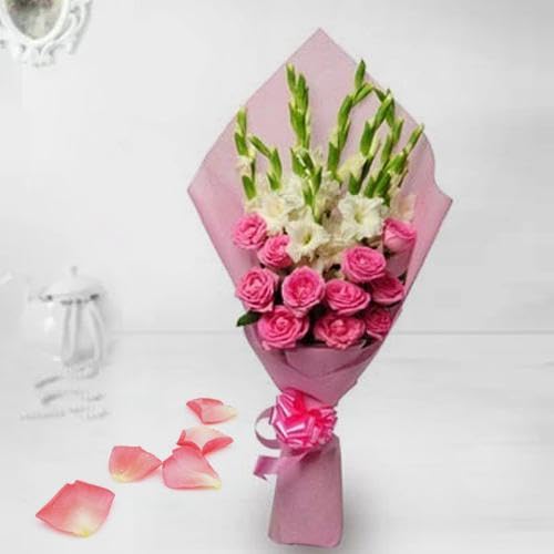 Rosy Pink N White Gladiolus For Anniversary Gift, Birthday Gift, Wedding Gift, Congratulations Gift, Mother's Day Gift (Same Day Delivery)-image-27