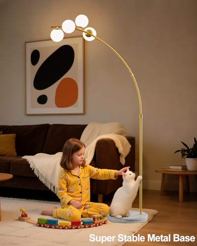 Image of Lightdot 63IN Gold Floor Lamp 4-Lights Globe LED Floor Lamps with 3000K Soft Warm Golden for Wedding /Party, Modern Tall Lamp for Living Room /Bedroom /Sofa Beside /Corner Decor (Bulbs Included)
