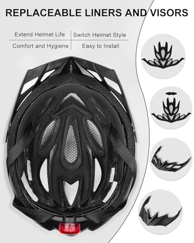 Image of KINGBIKE Bike Helmet for Adult Men Women Youth Road Commute Mountain Cycling Helmets with USB Rechargeable Light 20.4-23.6in (Black, Large)