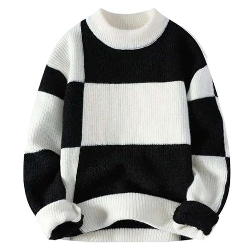 Pull à carreaux hommes col rond tricot confortable anti-froid